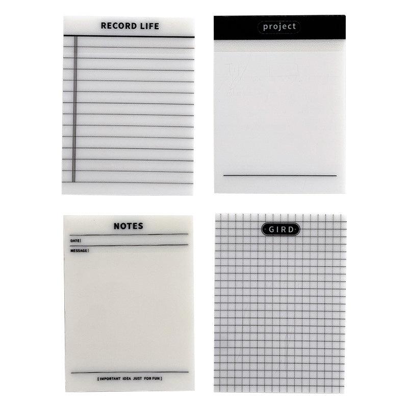 PET multi-functional black and white simple project series translucent sticky notes can be pasted repeatedly waterproof sticky notes office school supplies record messages - CHL-STORE 