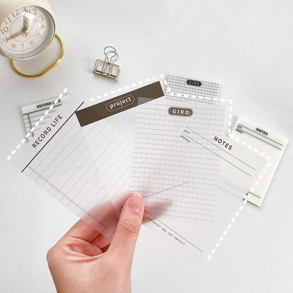PET multi-functional black and white simple project series translucent sticky notes can be pasted repeatedly waterproof sticky notes office school supplies record messages - CHL-STORE 