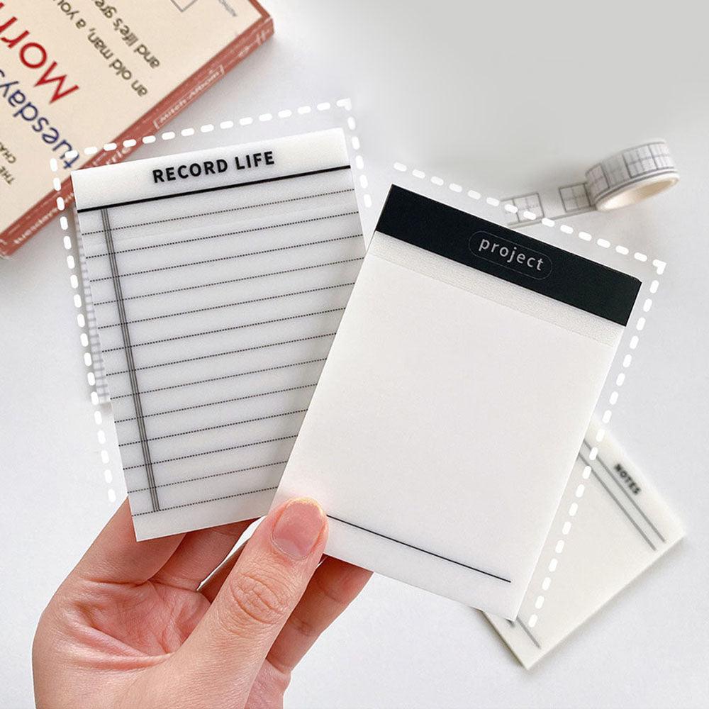 PET multi-functional black and white simple project series translucent sticky notes can be pasted repeatedly waterproof sticky notes office school supplies record messages - CHL-STORE 