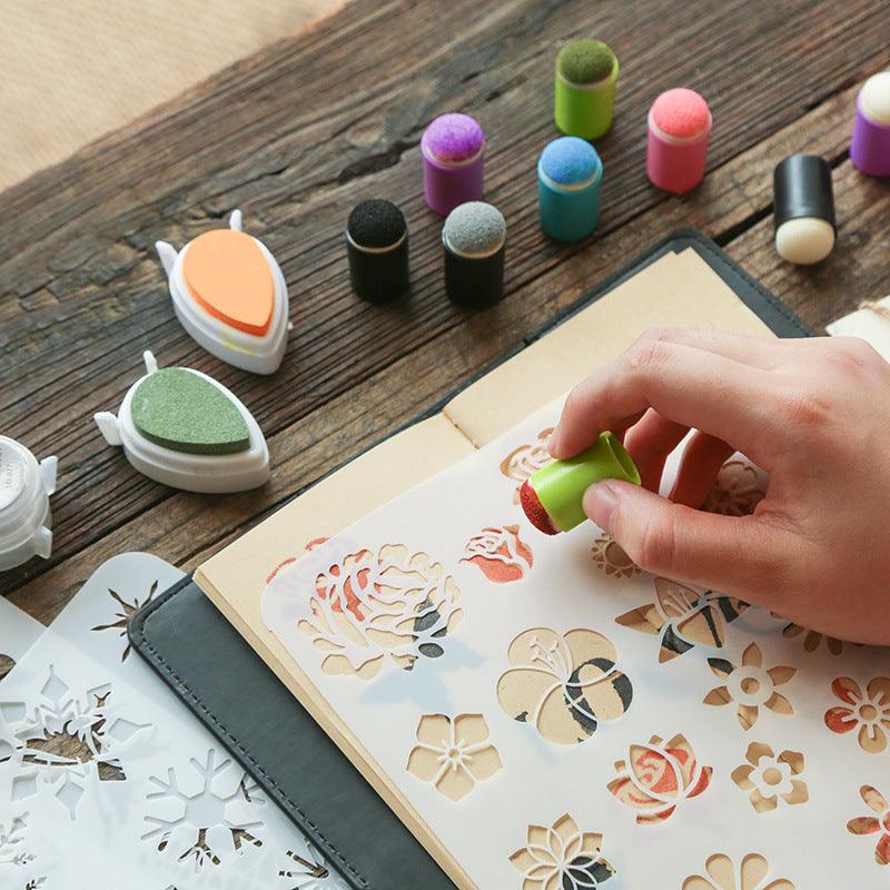 Pocket book, ink pad smudge tool, retro stamp, smear and color DIY, sponge finger set, painting template ruler, artistic creation NP-H7TRIA-073 - CHL-STORE 
