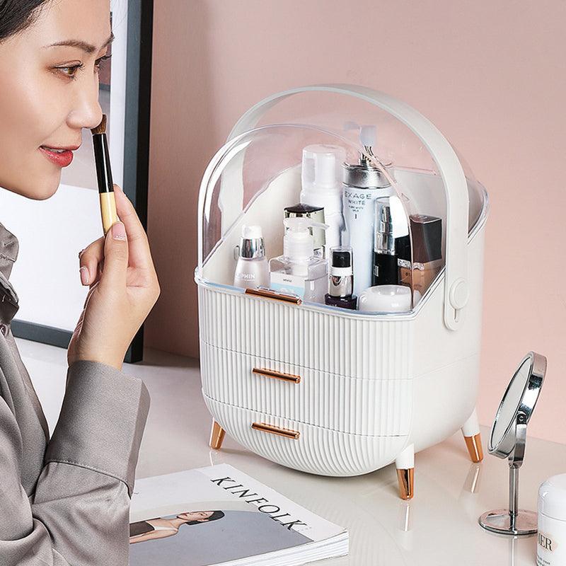 Portable dust-proof drawer desktop storage multi-layer screen jewelry storage box storage rack storage box easy to carry neat crystal powder pearl white light luxury white retro tea gold - CHL-STORE 
