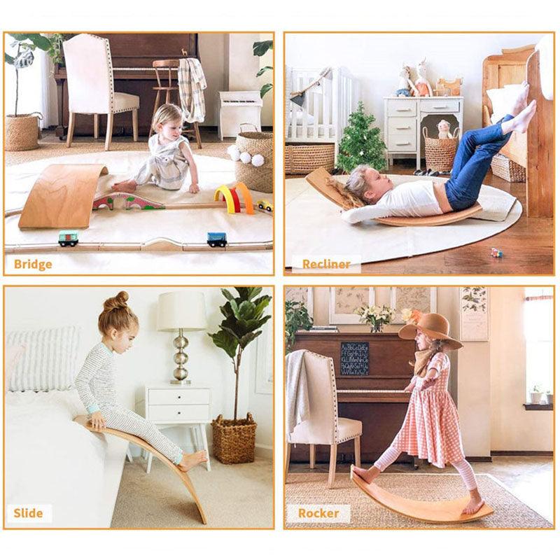 Puzzle sensory integration training sports balance wooden curved board-balance seesaw balance sense training indoor multi-function board children's curved board shake toys - CHL-STORE 