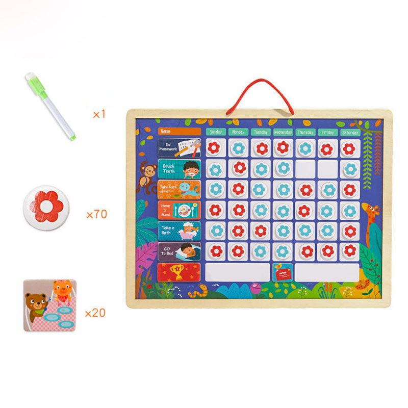 Self-discipline growth learning small red flower magnetic reward stickers plan record sheet wall stickers jigsaw puzzle growth behavior records children enlightenment education life training children cognition - CHL-STORE 
