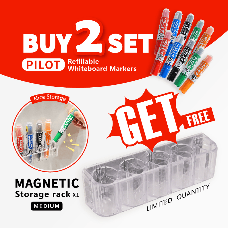 【SET LIMITED BUY 2 SETS GET 1】PILOT REFILLABLE WHITEBOARD PEN MARKS WMBM-12L FULL COLORS BUY 2 SETS GET 1 FREE PEN HOLDER - CHL-STORE 