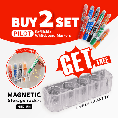 【SET LIMITED BUY 2 SETS GET 1】PILOT REFILLABLE WHITEBOARD PEN MARKS WMBM-12L FULL COLORS BUY 2 SETS GET 1 FREE PEN HOLDER - CHL-STORE 