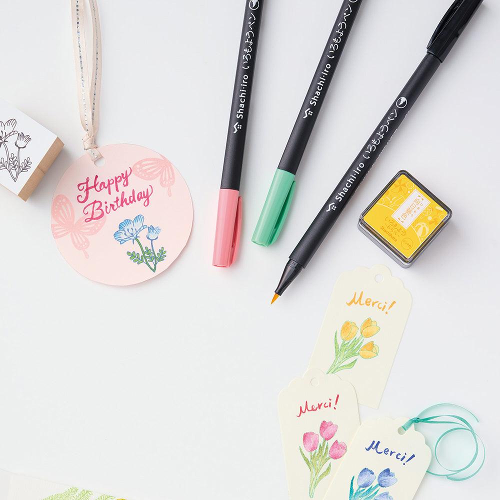 Shachihata Write Jida Smudge Paint Pen 6 Color Set Sayaka Honoka Secret Smudge Mix Color Soft Paint Pen Japanese Traditional Color Card Postcard Bookmark DIY Creative Painting Handbook Illustration - CHL-STORE 