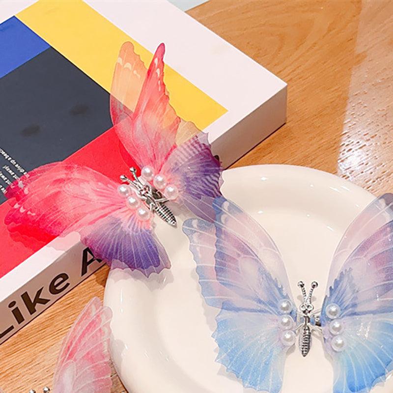 Temperament Pearl Symphony Spreading Wings Butterfly Hair Clip Pink Purple Blue Pink Purple Gradient Prom Hair Accessories Cosplay Cosplay - CHL-STORE 