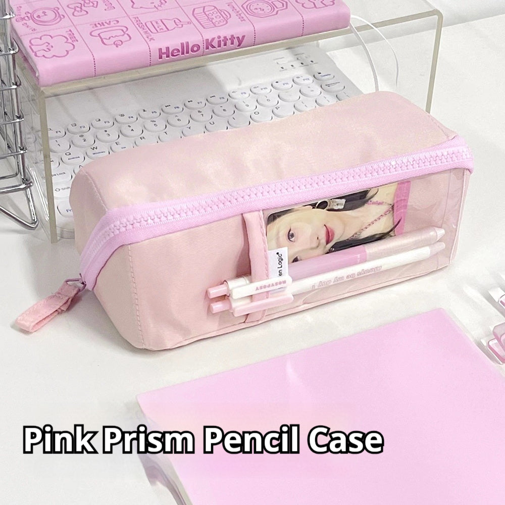Korean ins large-capacity prism pencil case with simple separation, orderly, convenient and easy to carry, soft and girly blue pink prism pencil case