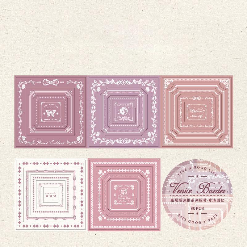 Twilight Tape Venetian Frame Series Roman Style Pocket Decoration Materials 6 Types 80 Pieces White Kraft Paper Frame Hollow Pocket Material Background Base DIY Collage - CHL-STORE 