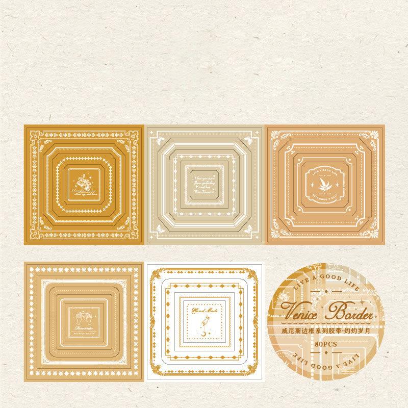 Twilight Tape Venetian Frame Series Roman Style Pocket Decoration Materials 6 Types 80 Pieces White Kraft Paper Frame Hollow Pocket Material Background Base DIY Collage - CHL-STORE 
