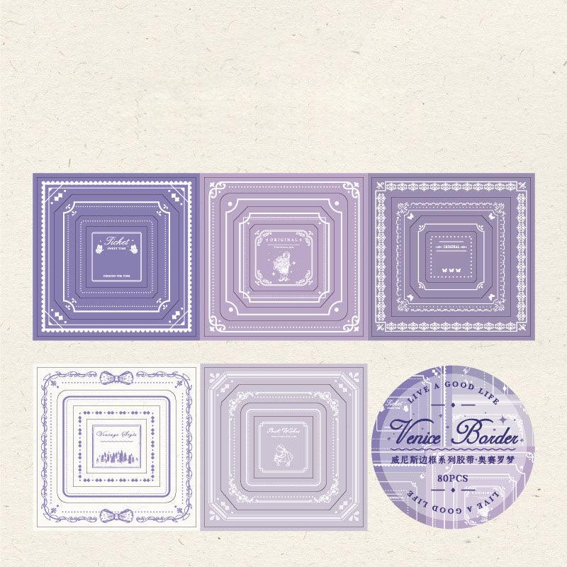 Twilight Tape Venetian Frame Series Roman Style Pocket Decoration Materials 6 Types 80 Pieces White Kraft Paper Frame Hollow Pocket Material Background Base DIY Collage - CHL-STORE 