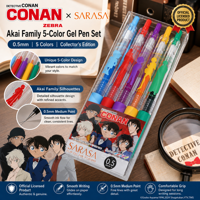 KADOKAWA x ZEBRA SARASA Detective Conan 0.5MM Gel Pen Ball Pen Akai Family Five Color Set