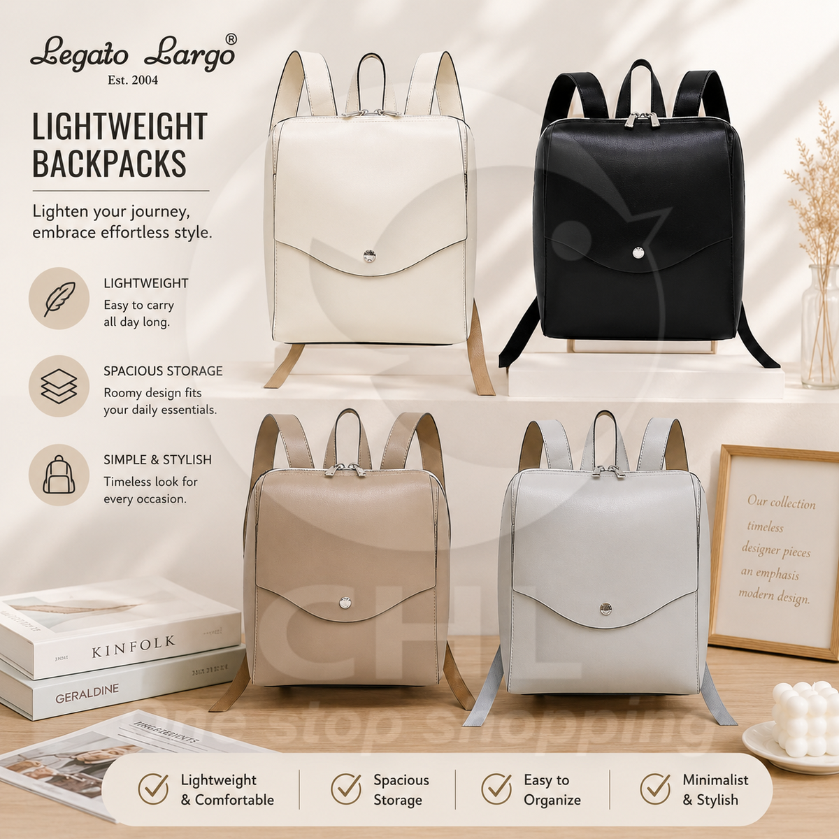Legato Largo Japanese Backpack | Lightweight Splash-Proof Commuter Bag | Travel & Work Tote | Multi-Color Durable Design