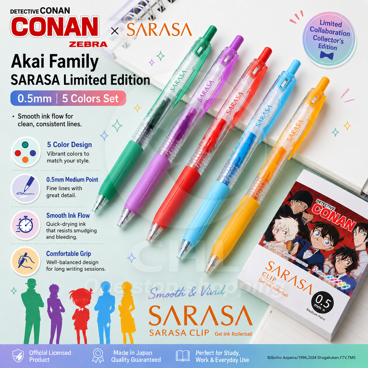 Detective Conan Gel Pen Set: Smooth, Water-Resistant Writing Magic