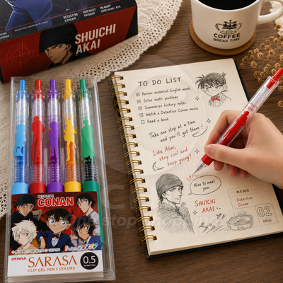 KADOKAWA x ZEBRA SARASA Detective Conan 0.5MM Gel Pen Ball Pen Akai Family Five Color Set