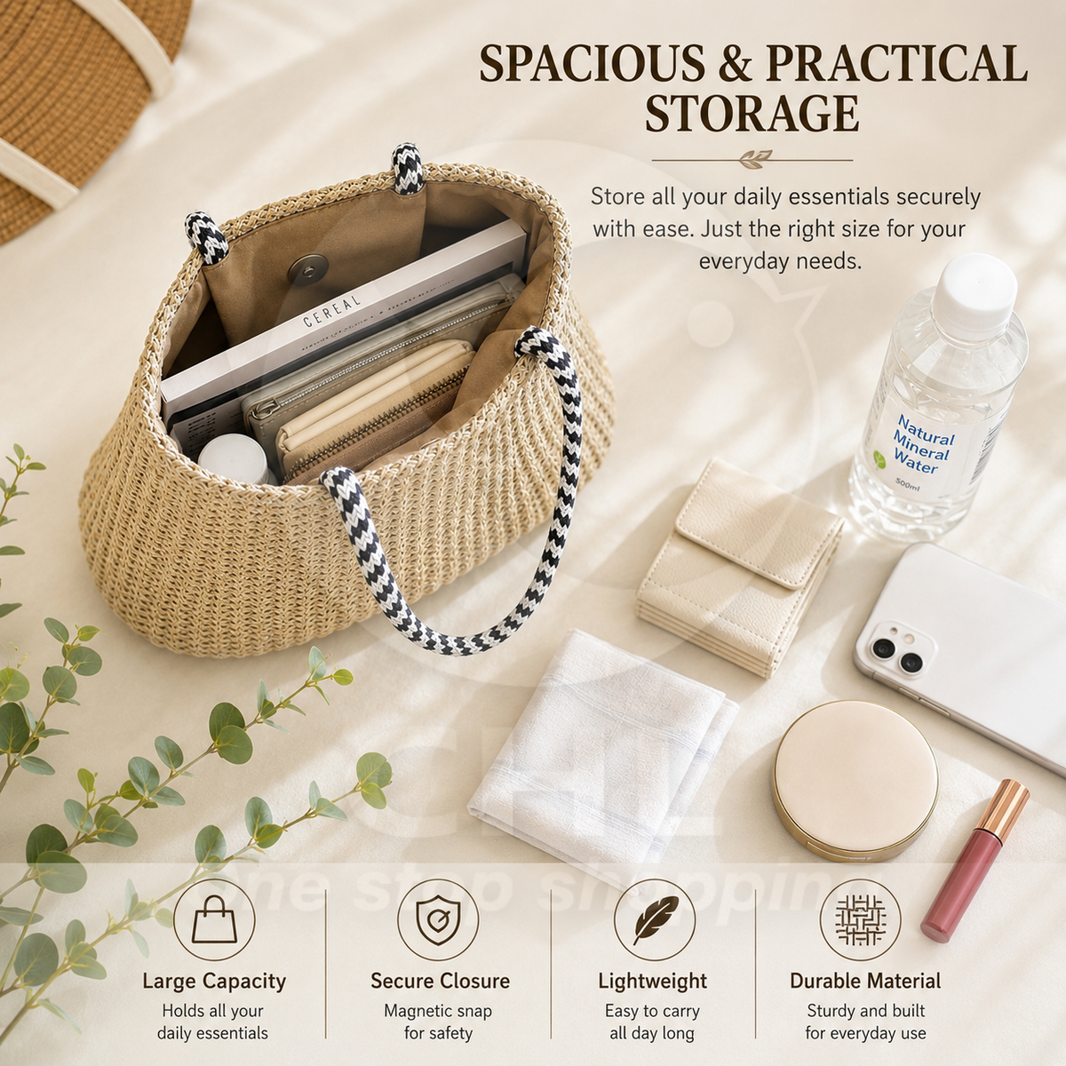 aristella Japanese-Style Handmade Straw Bag – Soft Paper Weave Shoulder Tote / Cinnamoroll Edition