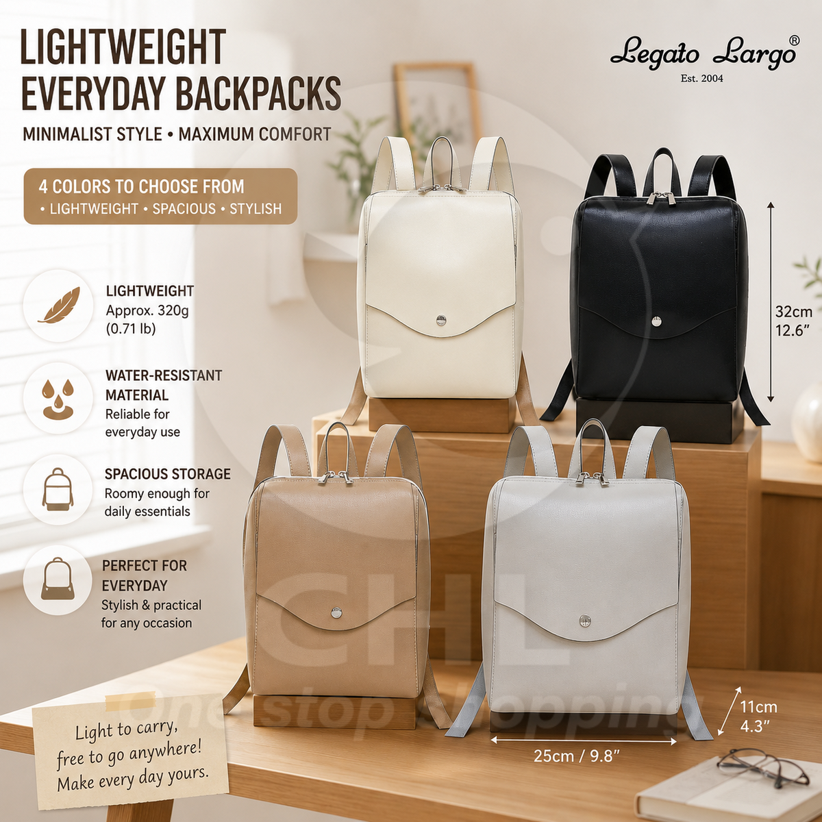 Legato Largo Japanese Backpack | Lightweight Splash-Proof Commuter Bag | Travel & Work Tote | Multi-Color Durable Design