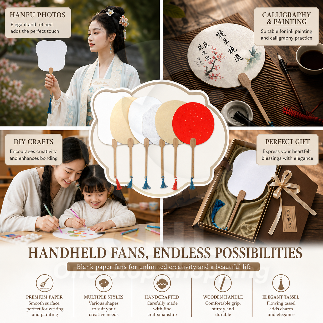 （予約注文）中国の裁判所スタイルブランクXuan Paper Hand Fan for DIY Painting to-000027