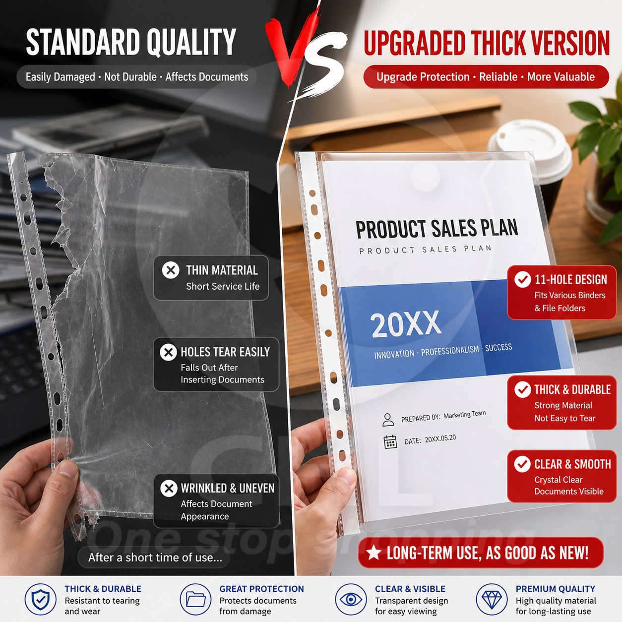 Transparent A4 Document Sleeves - 100 Pack Durable Waterproof Storage