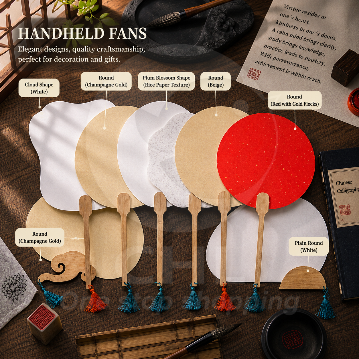 （予約注文）中国の裁判所スタイルブランクXuan Paper Hand Fan for DIY Painting to-000027