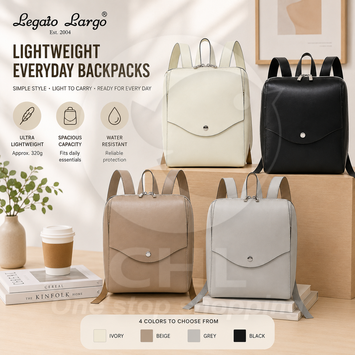 Legato Largo Japanese Backpack | Lightweight Splash-Proof Commuter Bag | Travel & Work Tote | Multi-Color Durable Design