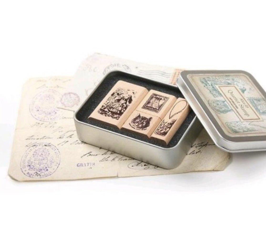 Alice in Wonderland Retro Iron Box Multifunctional Wooden Seal Set NP-H7TAM-601 - CHL-STORE 