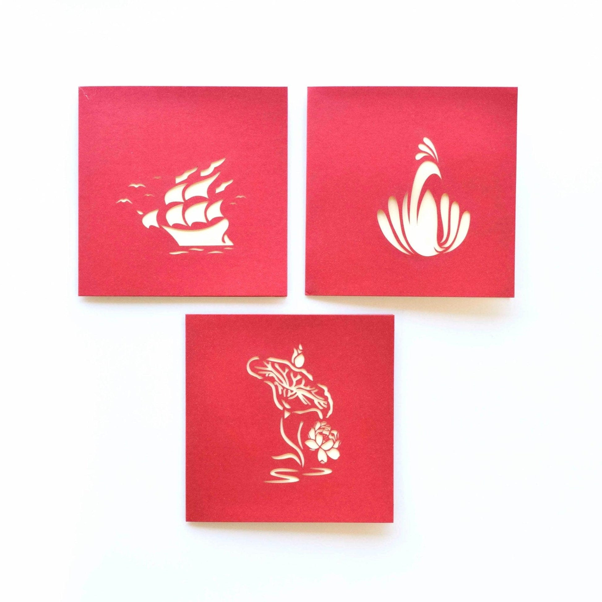 Creative 3D Pop-up Cards Paper Carving Lotus Sailboat Peacock With Pearlescent Envelope NP-050016 - CHL-STORE 