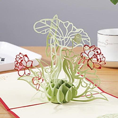 Creative 3D Pop-up Cards Paper Carving Lotus Sailboat Peacock With Pearlescent Envelope NP-050016 - CHL-STORE 