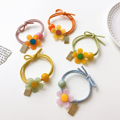 Cute jelly color flowers ponytail hair ring decorative hair ring AC-000010 - CHL-STORE 