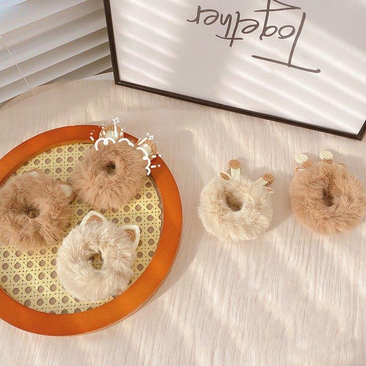 Cute knitted plush hair ring Girl's heart New autumn and winter cartoon hair rope Soft girl hair bandage Hair accessories Head rope - CHL-STORE 