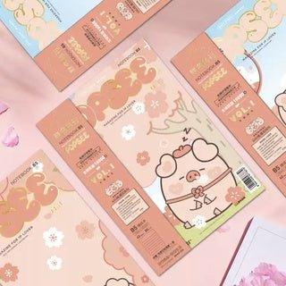Cute original Jiji pig cherry blossom series wireless binding notebook B5 horizontal line notebook random shipment - CHL-STORE 