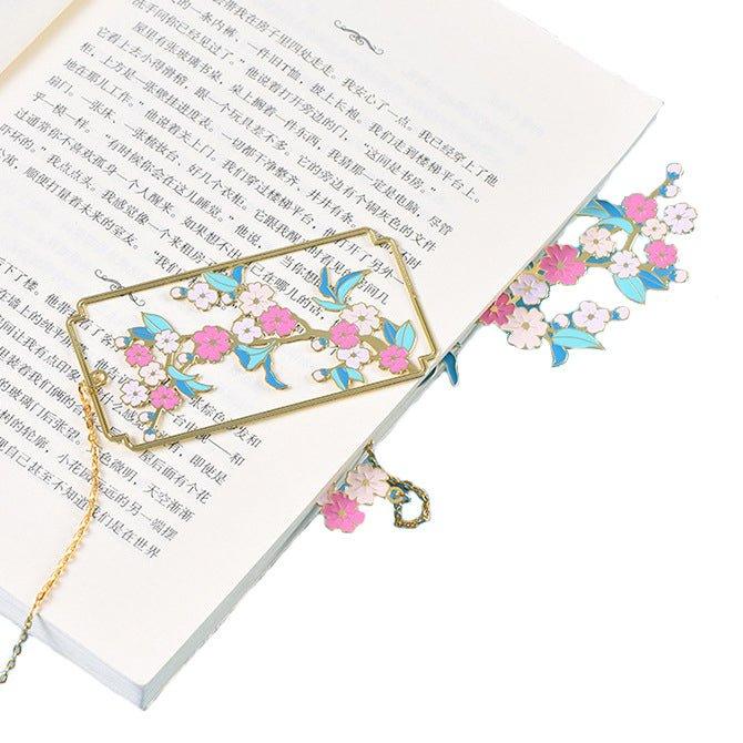 Exquisite electroplated brass bookmarks Pink cherry blossom tassels Cherry blossom bookmarks - CHL-STORE 