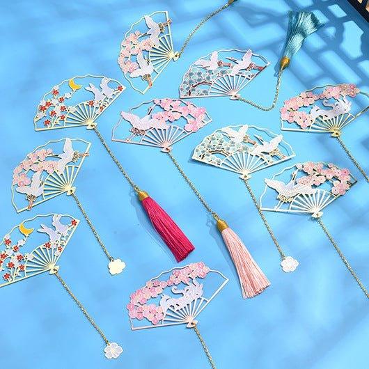 Exquisite electroplated brass bookmarks Pink cherry blossom tassels Cherry blossom bookmarks - CHL-STORE 
