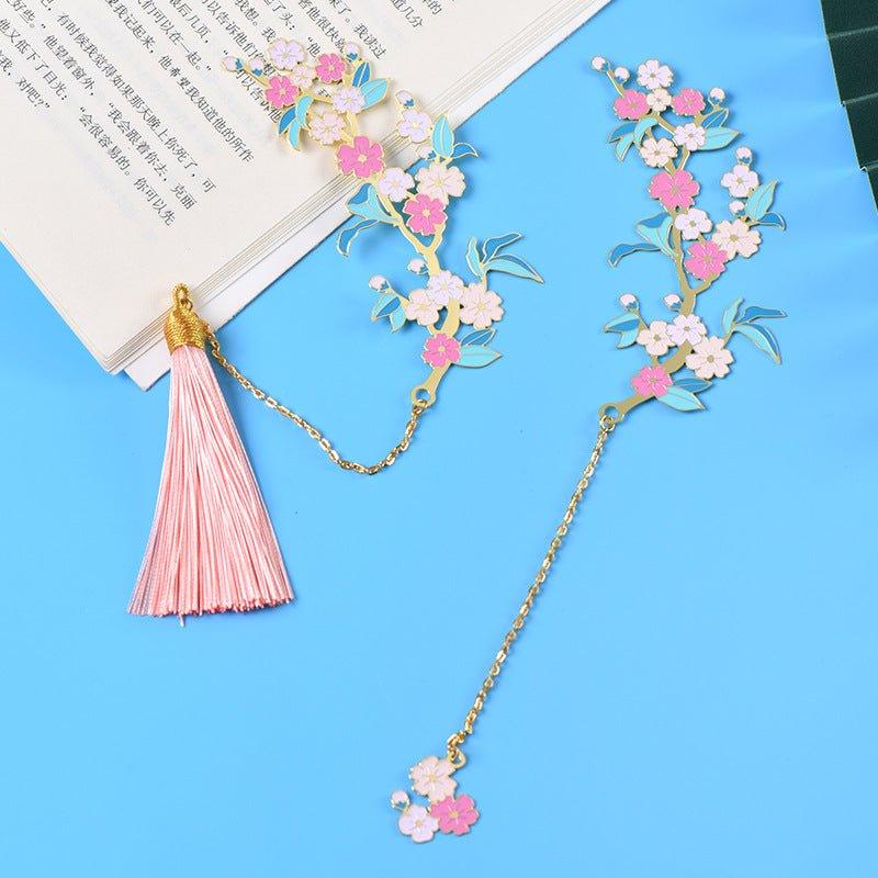Exquisite electroplated brass bookmarks Pink cherry blossom tassels Cherry blossom bookmarks - CHL-STORE 