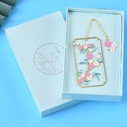 Exquisite electroplated brass bookmarks Pink cherry blossom tassels Cherry blossom bookmarks - CHL-STORE 