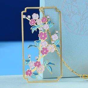 Exquisite electroplated brass bookmarks Pink cherry blossom tassels Cherry blossom bookmarks - CHL-STORE 