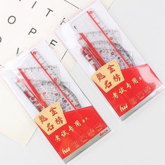 Gold List Title Four-piece Set Ruler Right Angle Triangle Ruler Round Protractor NP-070045 - CHL-STORE 
