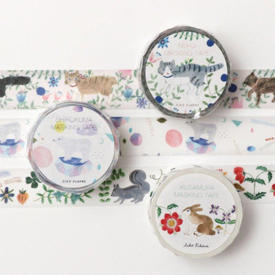 HYOGENSHA NO.22-631 KUSAMURA Japanese washi tape Japanese popular illustrator Aiko Bukawa, pastoral, grass, squirrel, bird - CHL-STORE 