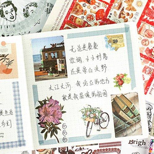 Impression World Series Retro Handbook Stickers Book Handbook Stickers Retro Small Stickers DIY Material Stickers 50 Sheets - CHL-STORE 