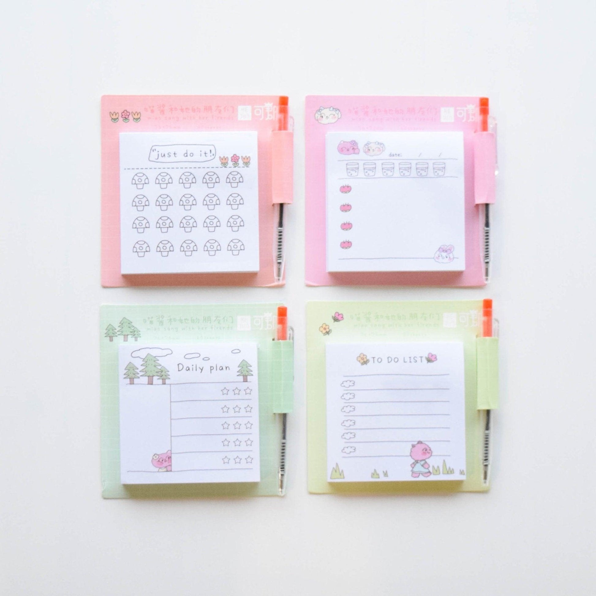 Kejun three kittens cute sticky notes + ballpoint pen set random shipping NP-000108 - CHL-STORE 