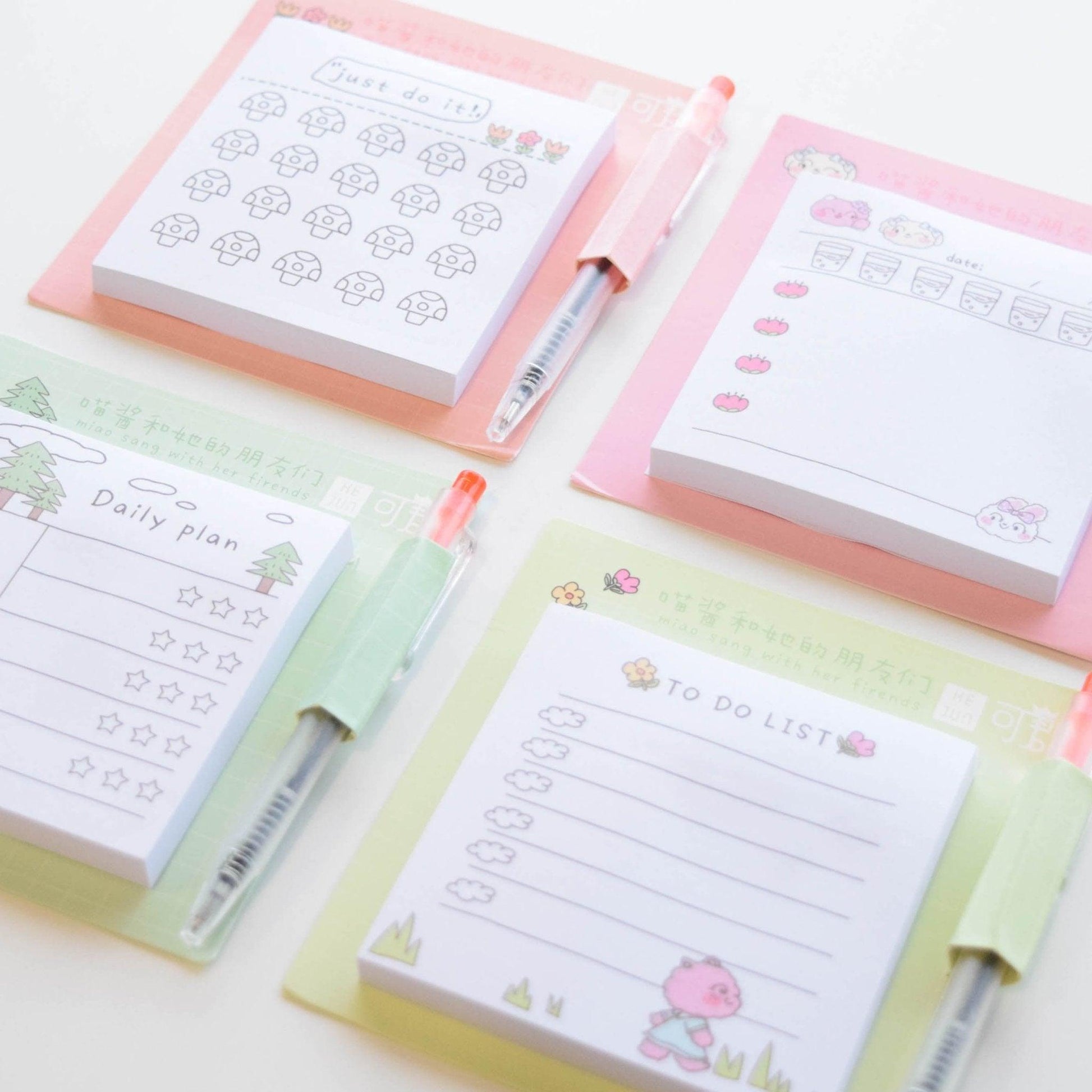 Kejun three kittens cute sticky notes + ballpoint pen set random shipping NP-000108 - CHL-STORE 