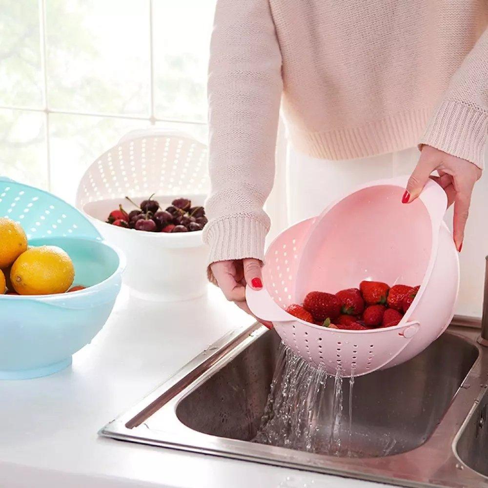 Kitchen artifact for washing vegetables and rice, flip-top rotating draining basket LI-000001 - CHL-STORE 