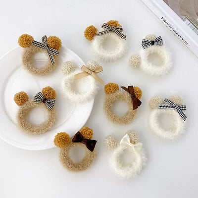 KOREAN CUTE TEDDY BEAR EAR STYLE BOWKNOT PLUSH HAIR RING AC-000020 - CHL-STORE 