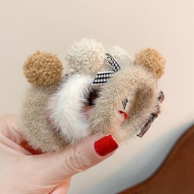 KOREAN CUTE TEDDY BEAR EAR STYLE BOWKNOT PLUSH HAIR RING AC-000020 - CHL-STORE 