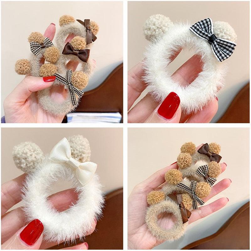 KOREAN CUTE TEDDY BEAR EAR STYLE BOWKNOT PLUSH HAIR RING AC-000020 - CHL-STORE 