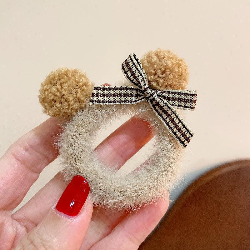 KOREAN CUTE TEDDY BEAR EAR STYLE BOWKNOT PLUSH HAIR RING AC-000020 - CHL-STORE 