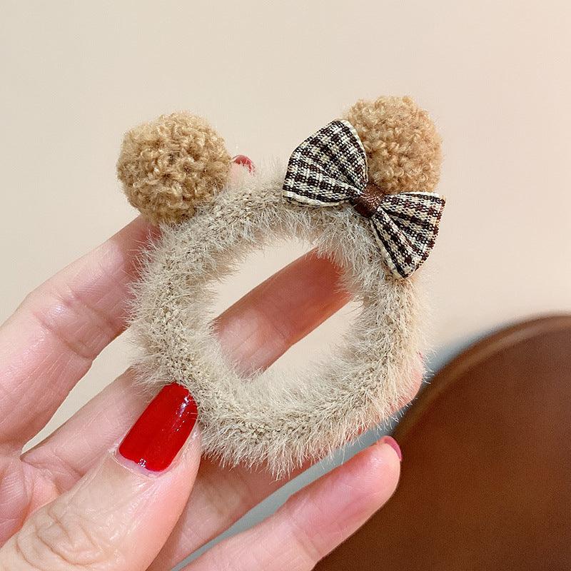 KOREAN CUTE TEDDY BEAR EAR STYLE BOWKNOT PLUSH HAIR RING AC-000020 - CHL-STORE 