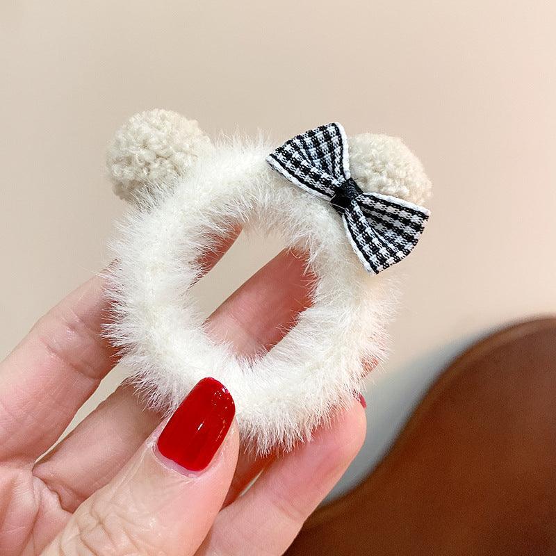 KOREAN CUTE TEDDY BEAR EAR STYLE BOWKNOT PLUSH HAIR RING AC-000020 - CHL-STORE 