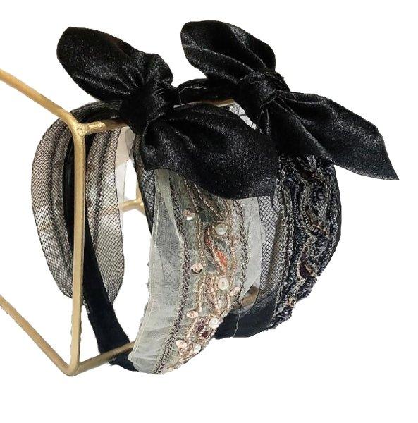 Korean Lace Bow Headband Black Champagne AC-000001 - CHL-STORE 