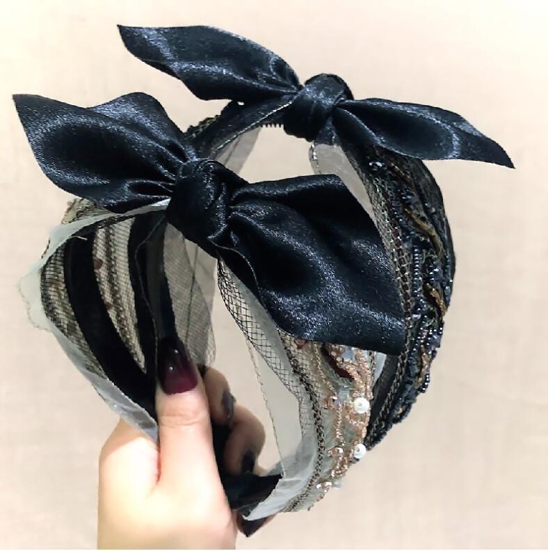 Korean Lace Bow Headband Black Champagne AC-000001 - CHL-STORE 
